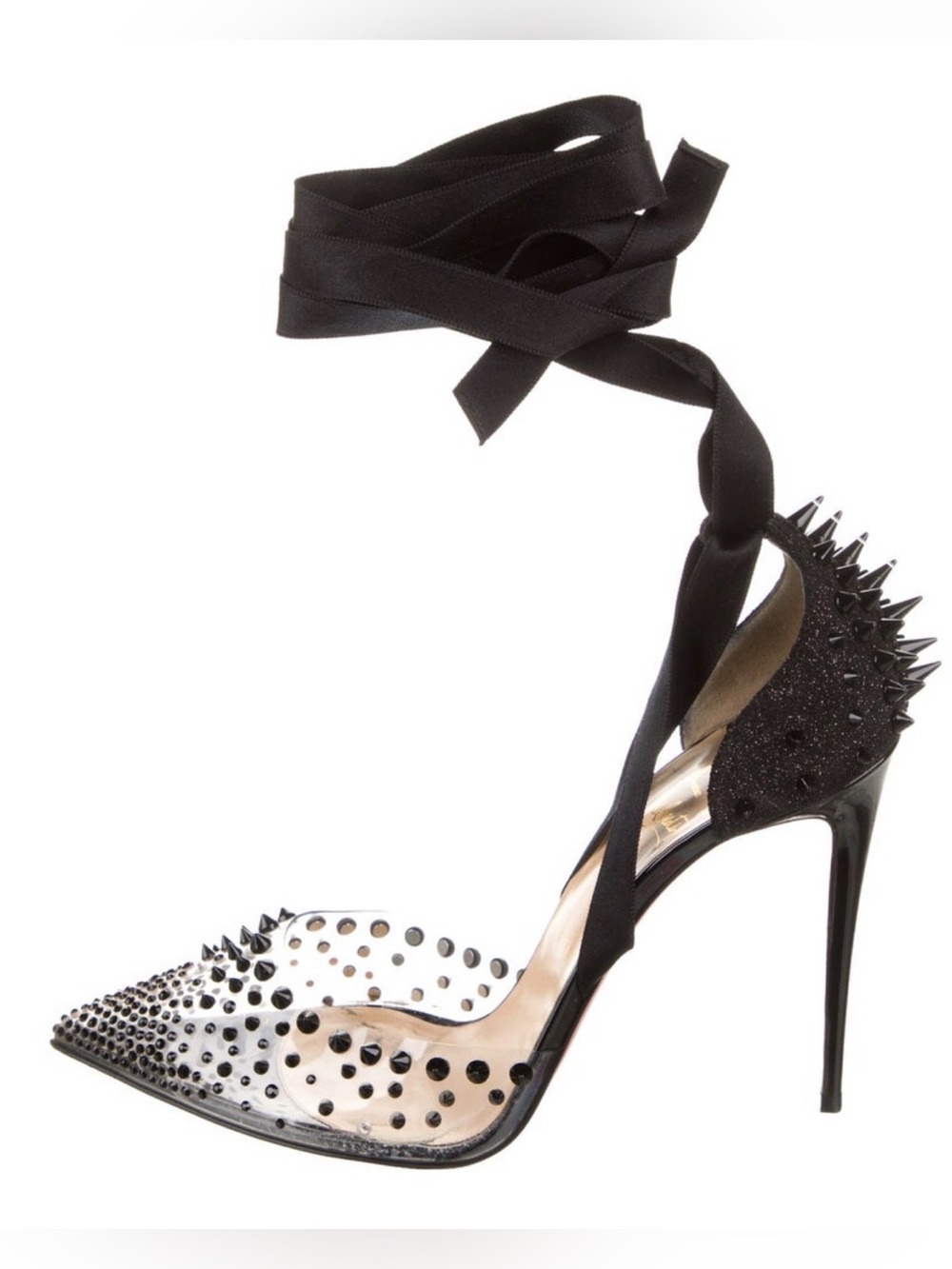 Christian Louboutin PVC Black Studded Crystals Pointed spikes  Pump heels 41.5